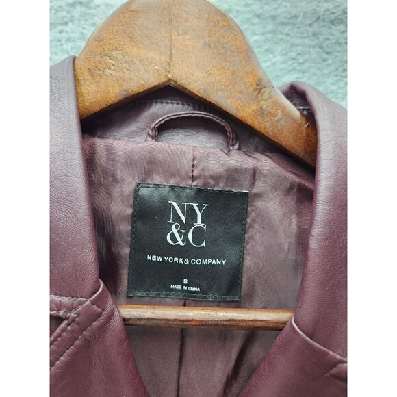 NY & C Womens Faux Leather Moto Jacket Small Size Plum - Picture 3 of 8